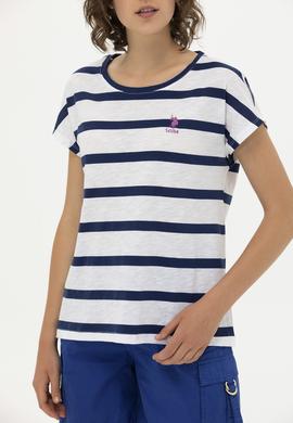 Kadın Lacivert Bisiklet Yaka Tişört - 50266180001