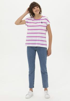 Kadın Menekşe Bisiklet Yaka Tişört - 50266180015