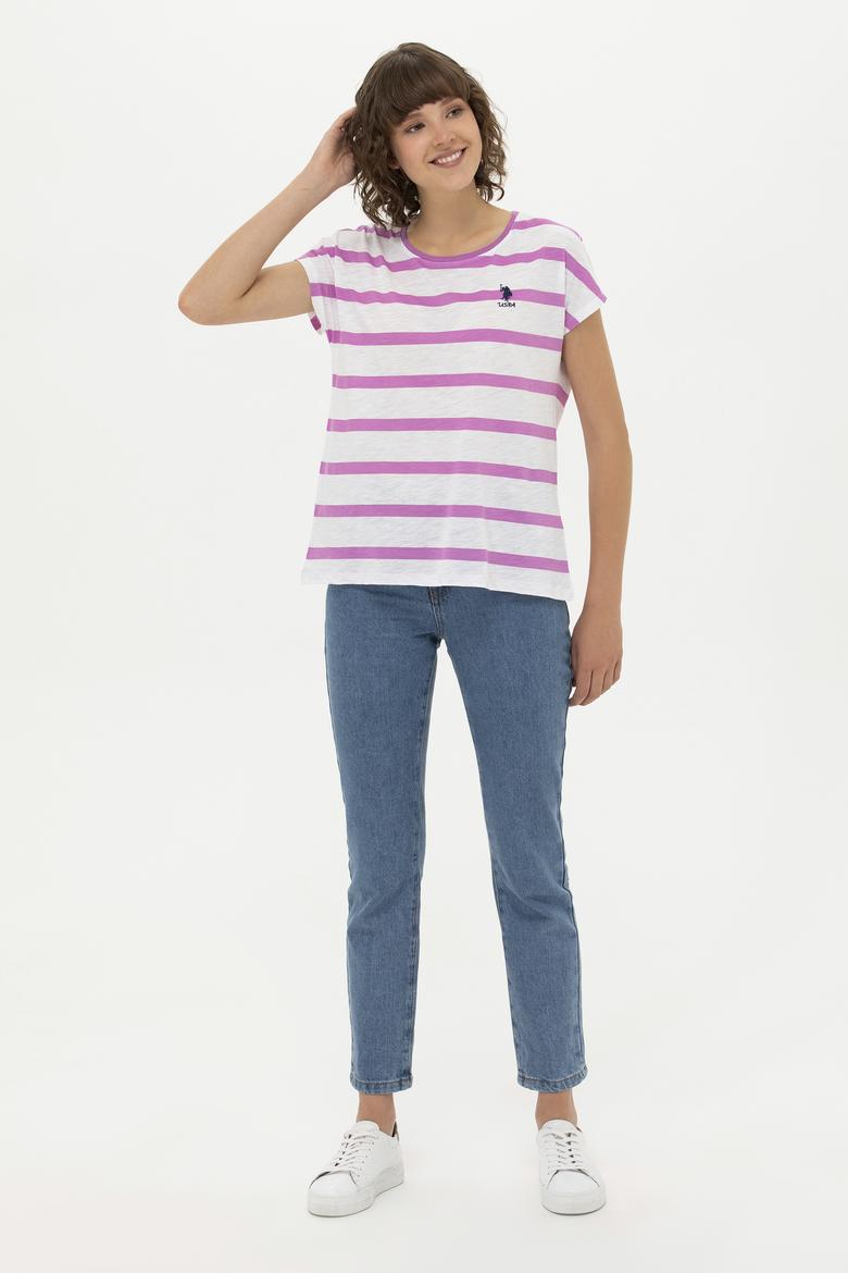 Kadın Menekşe Bisiklet Yaka Tişört - 50266180015