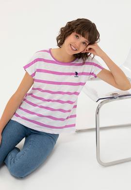 Kadın Menekşe Bisiklet Yaka Tişört - 50266180015