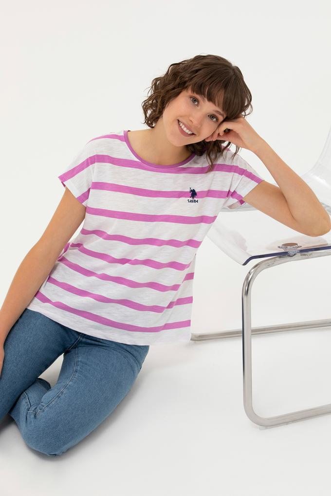 Kadın Menekşe Bisiklet Yaka Tişört