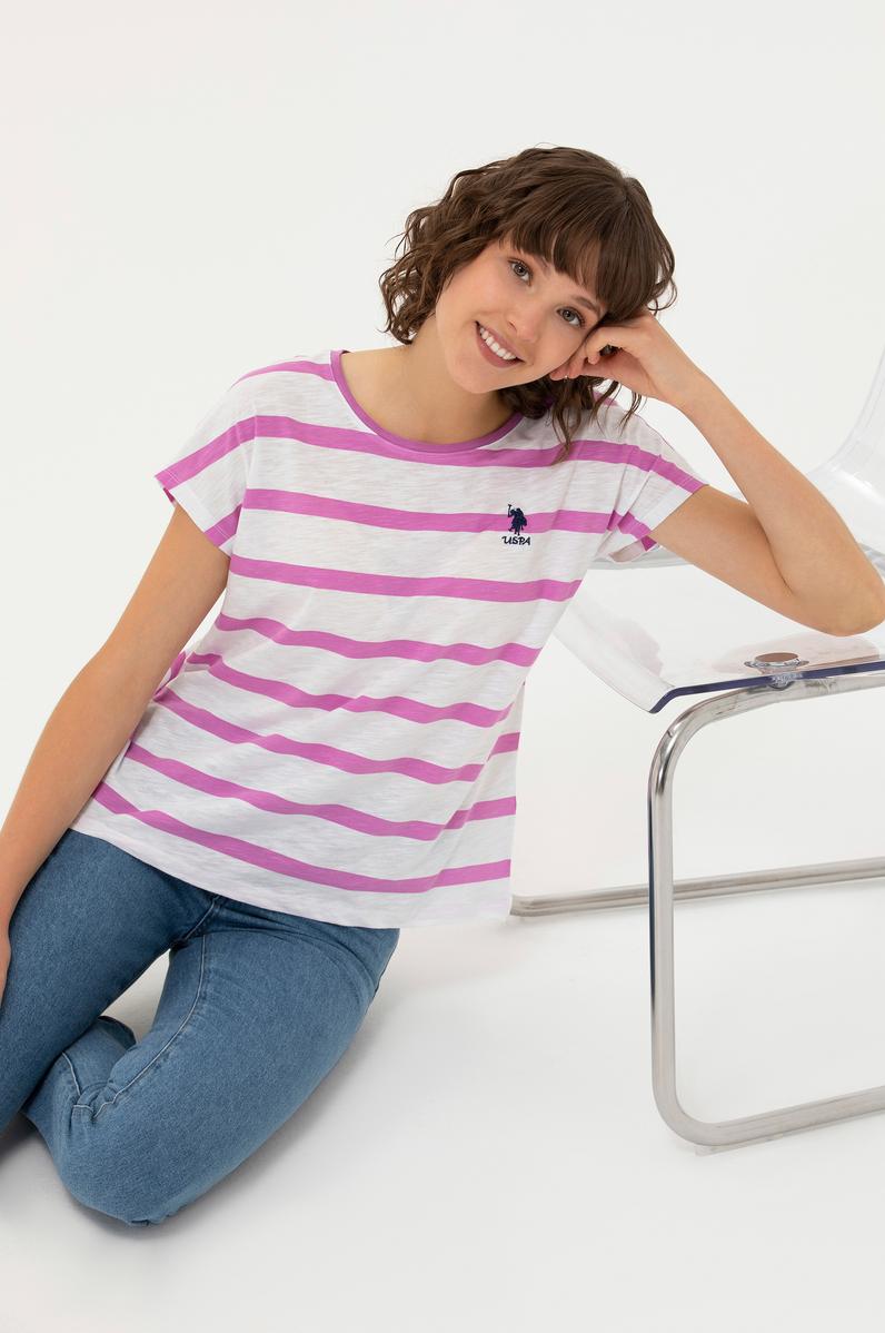 Kadın Menekşe Bisiklet Yaka Tişört