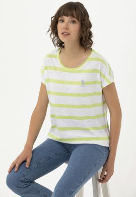 Kadın Fıstık Yeşili Bisiklet Yaka Tişört - 50266180023