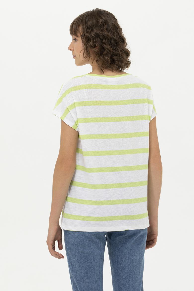 Kadın Fıstık Yeşili Bisiklet Yaka Tişört - 50266180023