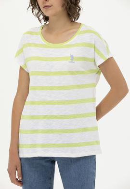 Kadın Fıstık Yeşili Bisiklet Yaka Tişört - 50266180023