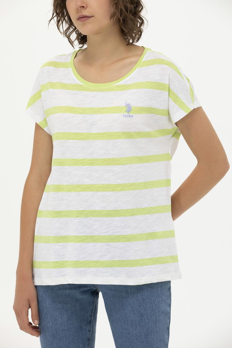 Kadın Fıstık Yeşili Bisiklet Yaka Tişört - 50266180023