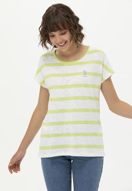 Kadın Fıstık Yeşili Bisiklet Yaka Tişört - 50266180023