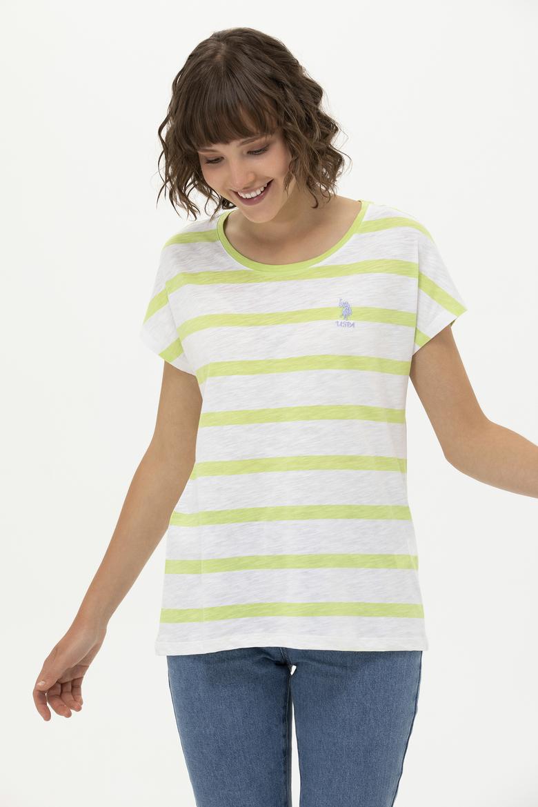 Kadın Fıstık Yeşili Bisiklet Yaka Tişört - 50266180023