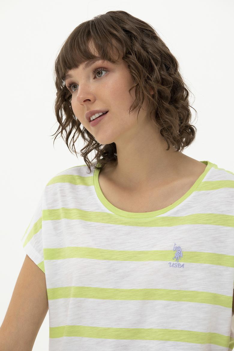 Kadın Fıstık Yeşili Bisiklet Yaka Tişört - 50266180023