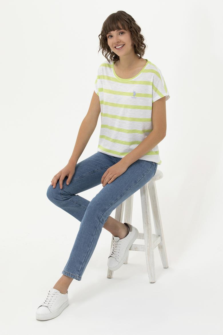 Kadın Fıstık Yeşili Bisiklet Yaka Tişört - 50266180023