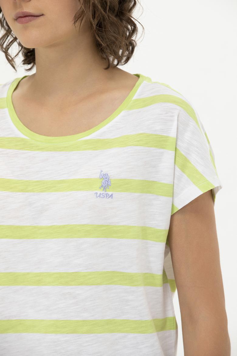 Kadın Fıstık Yeşili Bisiklet Yaka Tişört - 50266180023