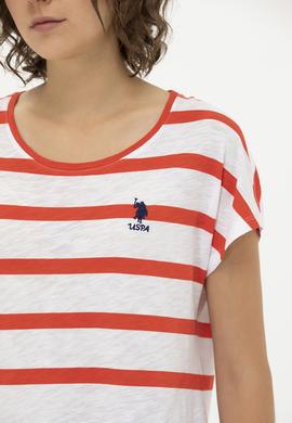 Kadın Kırmızı Bisiklet Yaka Tişört - 50266180028