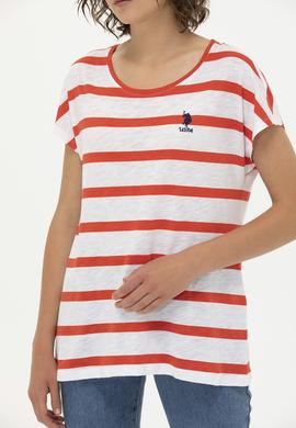 Kadın Kırmızı Bisiklet Yaka Tişört - 50266180028