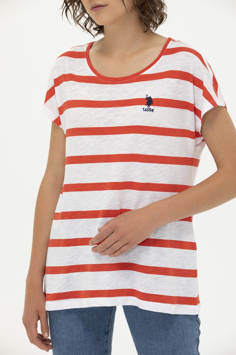 Kadın Kırmızı Bisiklet Yaka Tişört - 50266180028