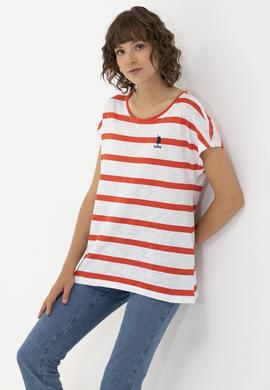 Kadın Kırmızı Bisiklet Yaka Tişört - 50266180028