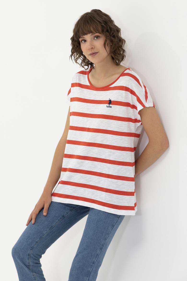 Kadın Kırmızı Bisiklet Yaka Tişört - 50266180028