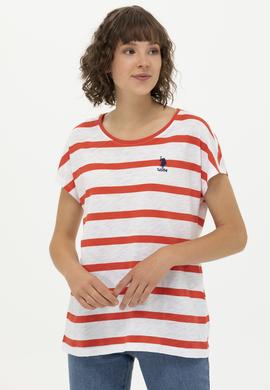 Kadın Kırmızı Bisiklet Yaka Tişört - 50266180028