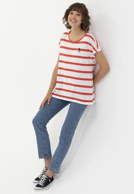 Kadın Kırmızı Bisiklet Yaka Tişört - 50266180028