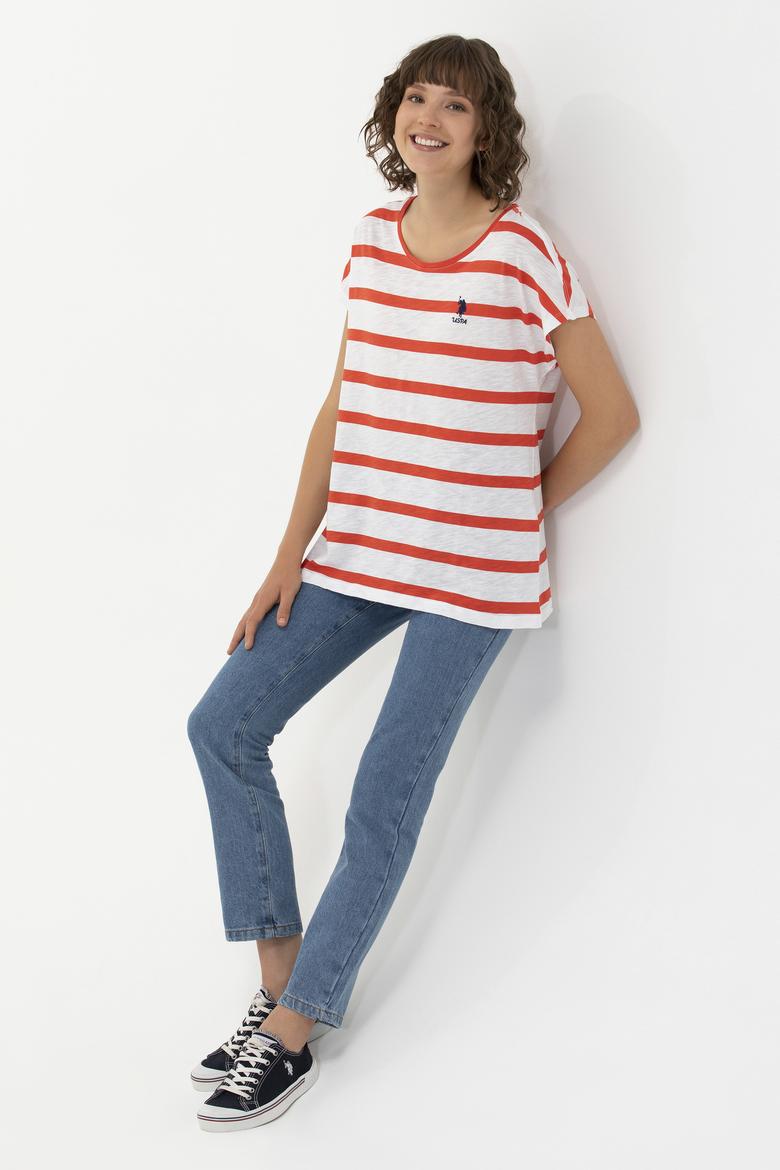 Kadın Kırmızı Bisiklet Yaka Tişört - 50266180028