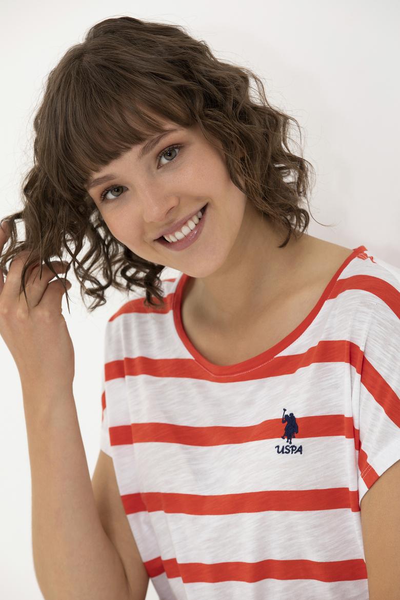 Kadın Kırmızı Bisiklet Yaka Tişört