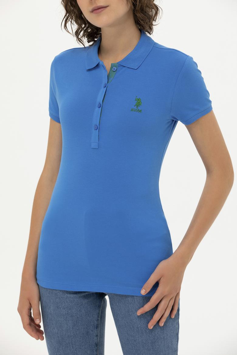 Kadın Saks Basic Polo Yaka Tişört - 50266513096