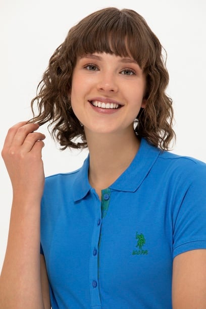 Kadın Saks Basic Polo Yaka Tişört