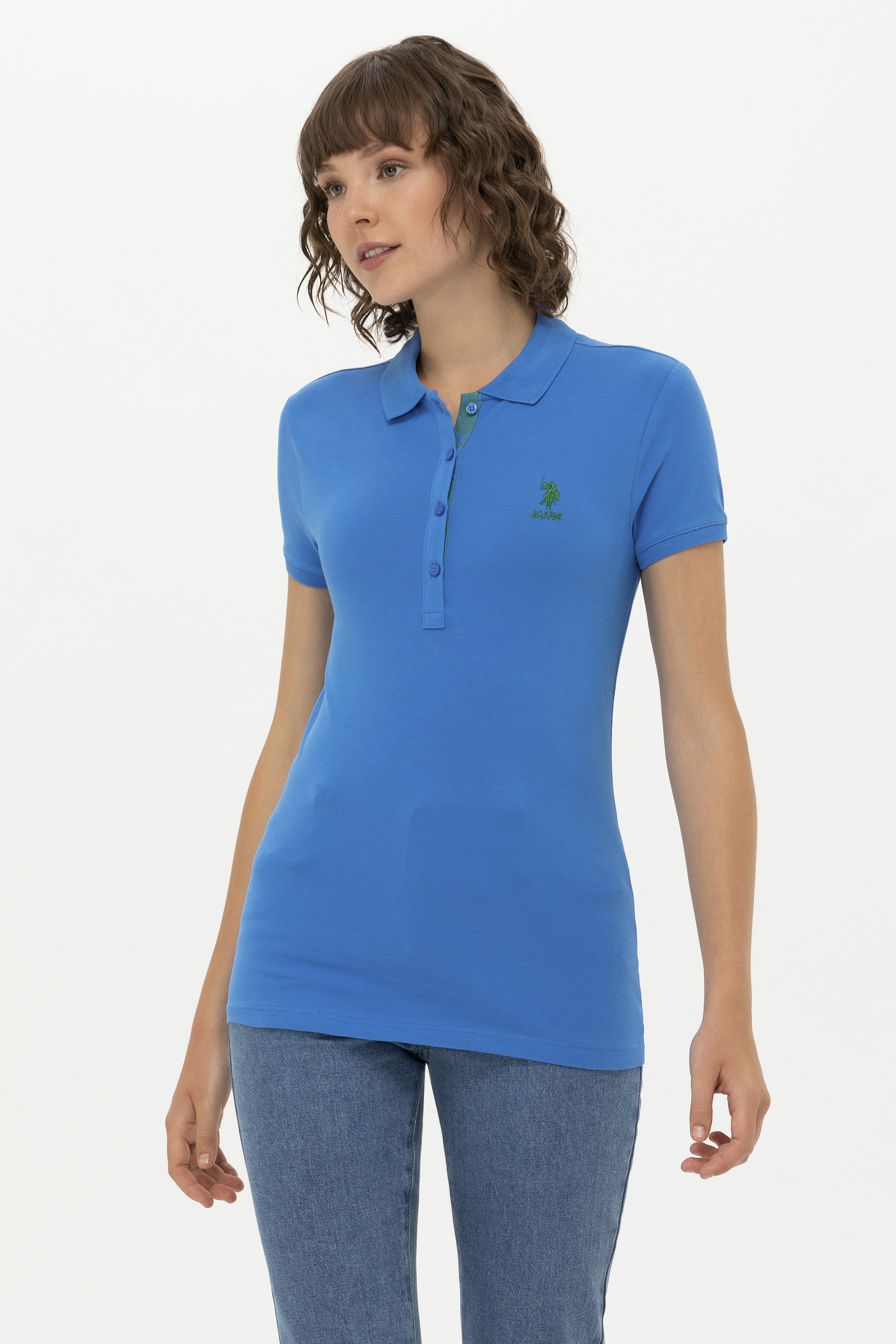 Kadın Saks Basic Polo Yaka Tişört
