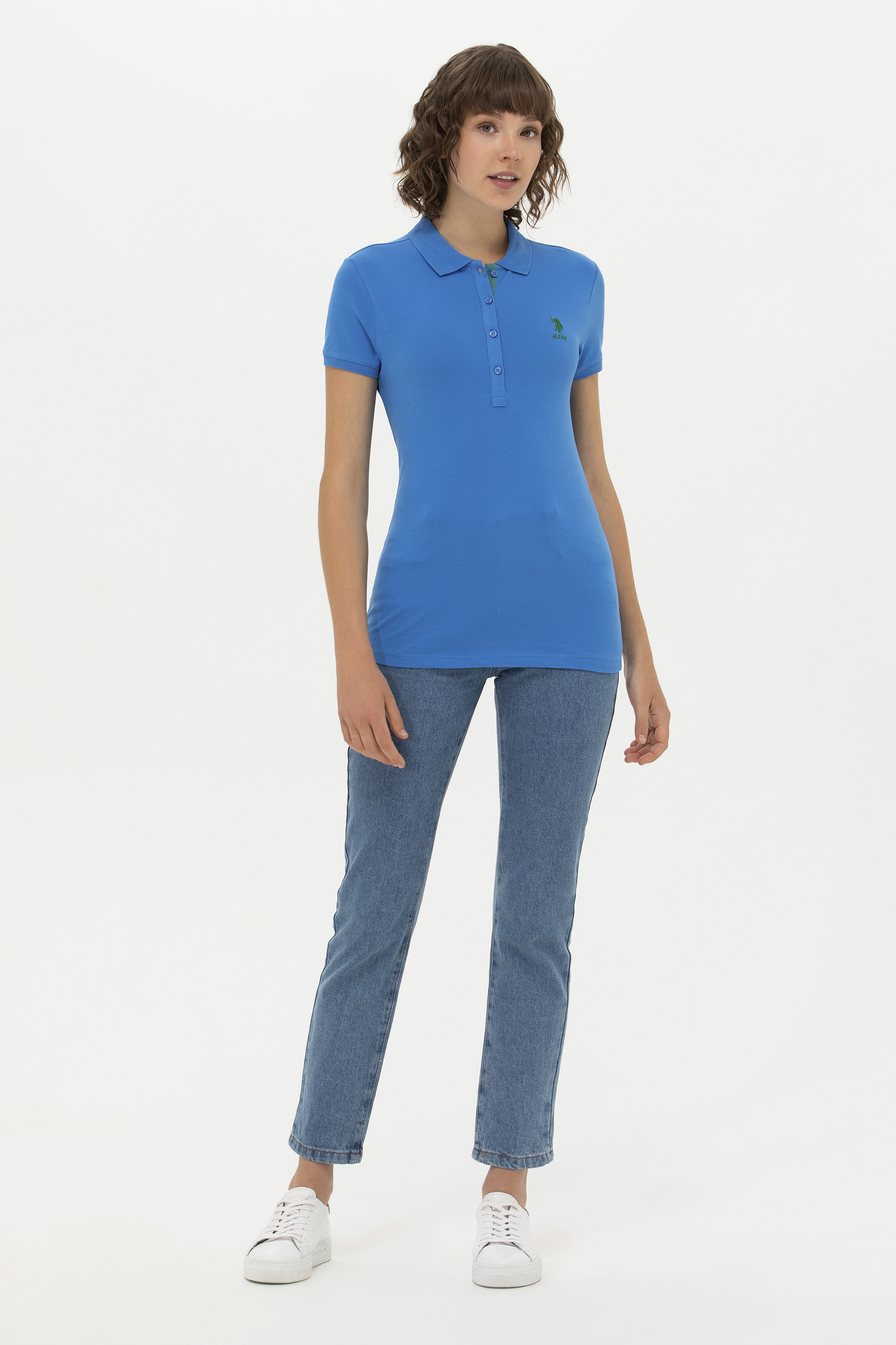 Kadın Saks Basic Polo Yaka Tişört