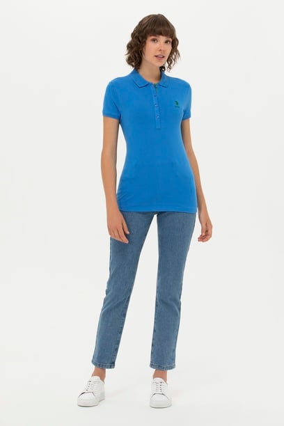 Kadın Saks Basic Polo Yaka Tişört