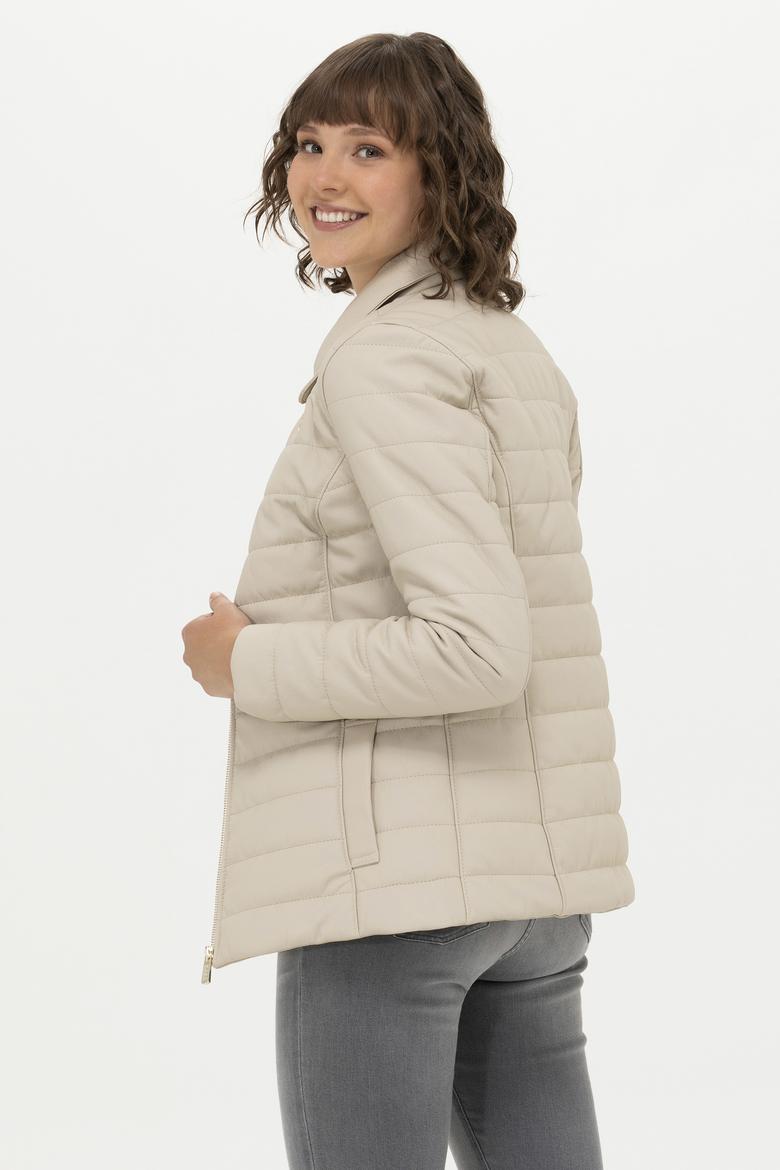 Kadın Ekru Deri Ceket - 50269051006