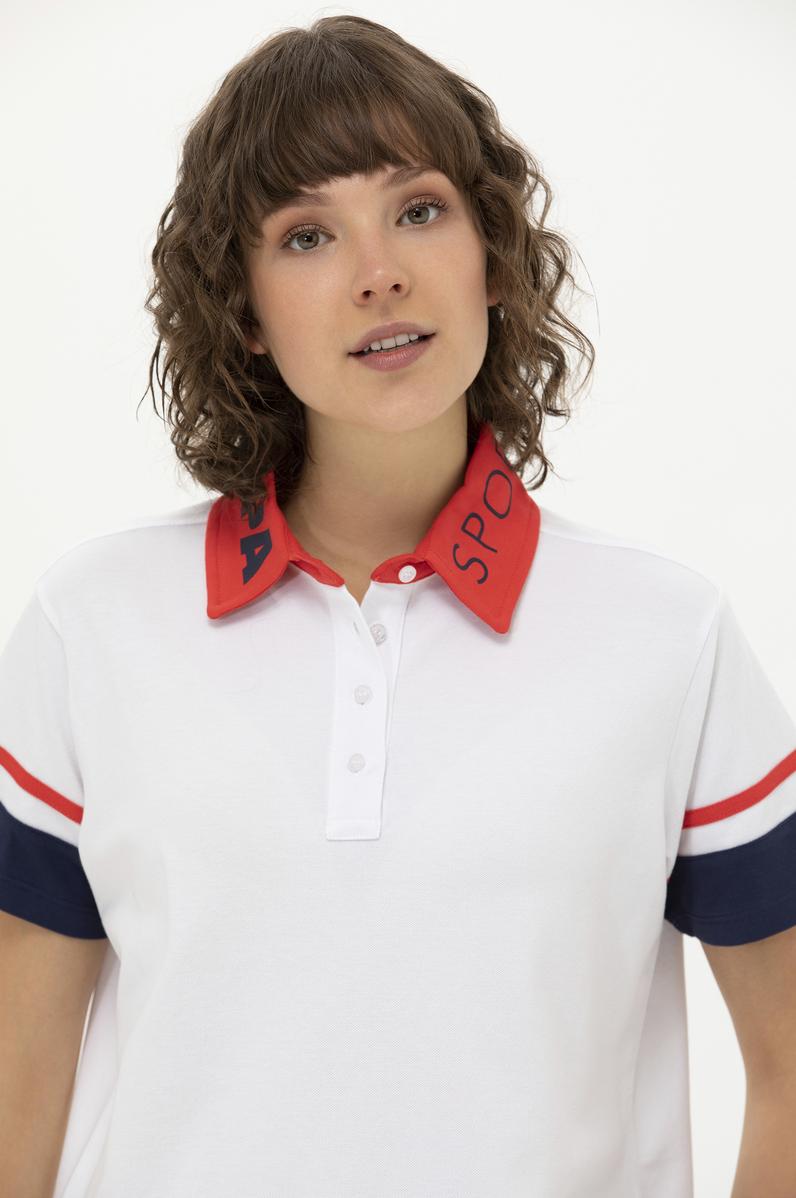 Kadın Beyaz Polo Yaka Tişört