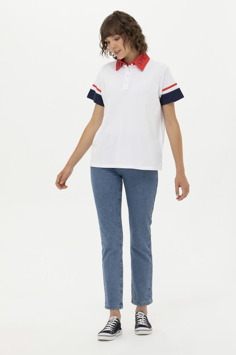 Kadın Beyaz Polo Yaka Tişört - 50269972008