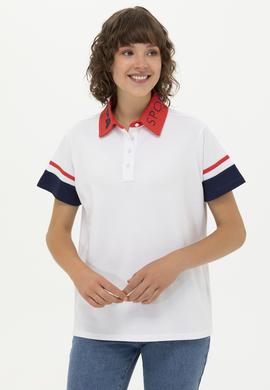 Kadın Beyaz Polo Yaka Tişört - 50269972008