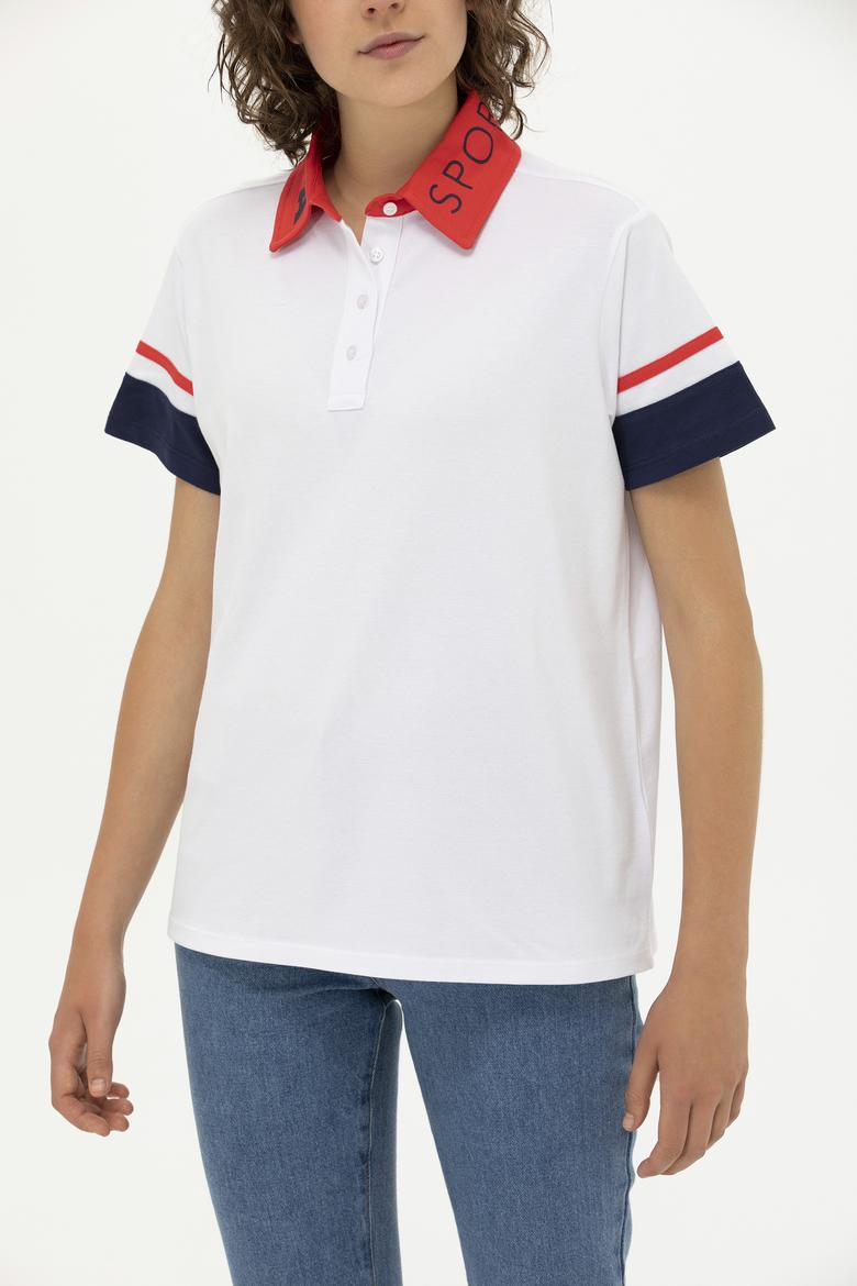 Kadın Beyaz Polo Yaka Tişört - 50269972008