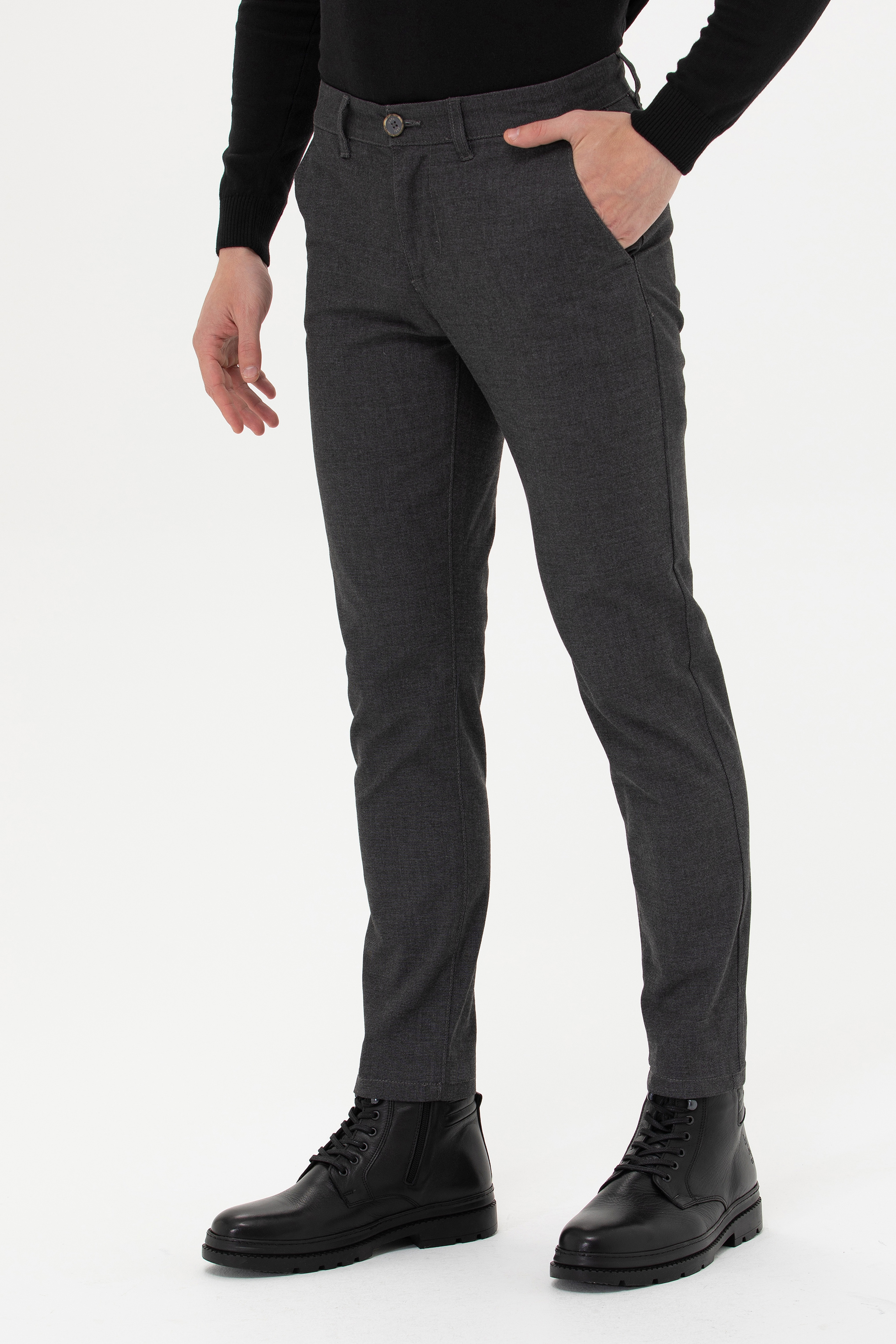 Erkek Slim Fit Antrasit Kanvas Pantolon