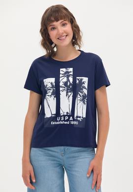 Kadın Lacivert Bisiklet Yaka Tişört - 50262937030