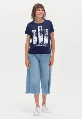 Kadın Lacivert Bisiklet Yaka Tişört - 50262937030