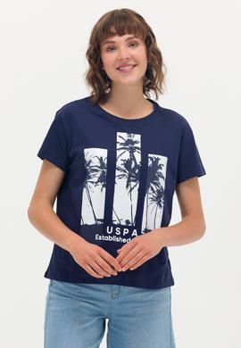 Kadın Lacivert Bisiklet Yaka Tişört - 50262937030