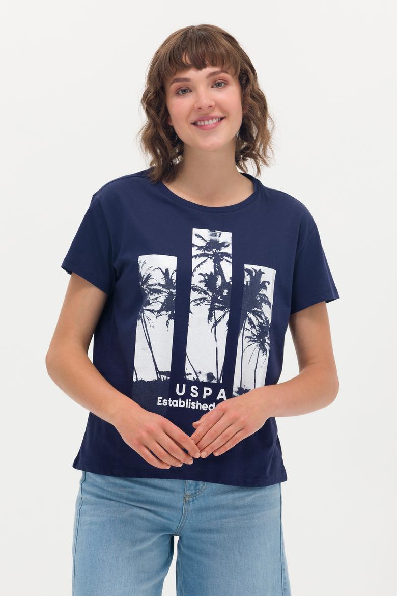 Kadın Lacivert Bisiklet Yaka Tişört - 50262937030