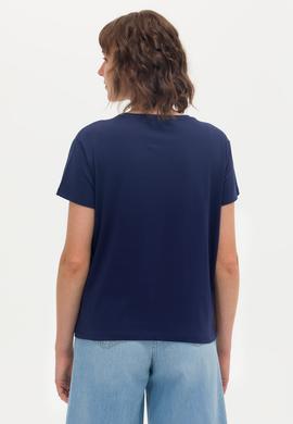 Kadın Lacivert Bisiklet Yaka Tişört - 50262937030