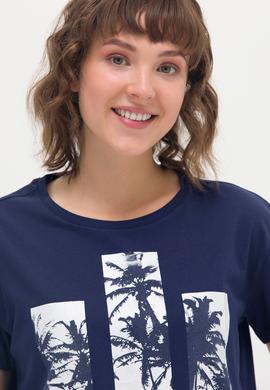 Kadın Lacivert Bisiklet Yaka Tişört - 50262937030