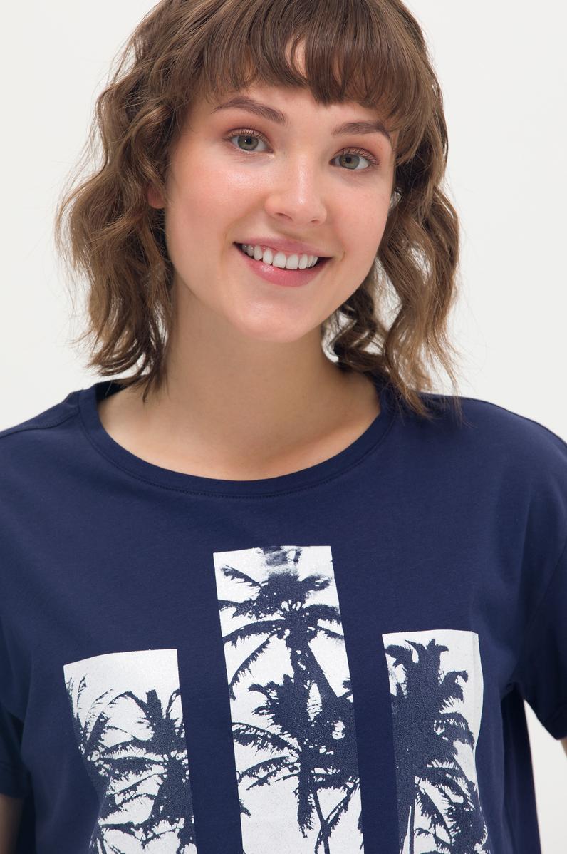 Kadın Lacivert Bisiklet Yaka Tişört