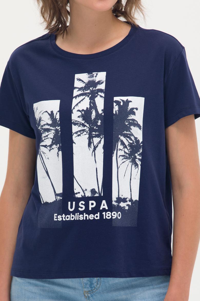 Kadın Lacivert Bisiklet Yaka Tişört - 50262937030