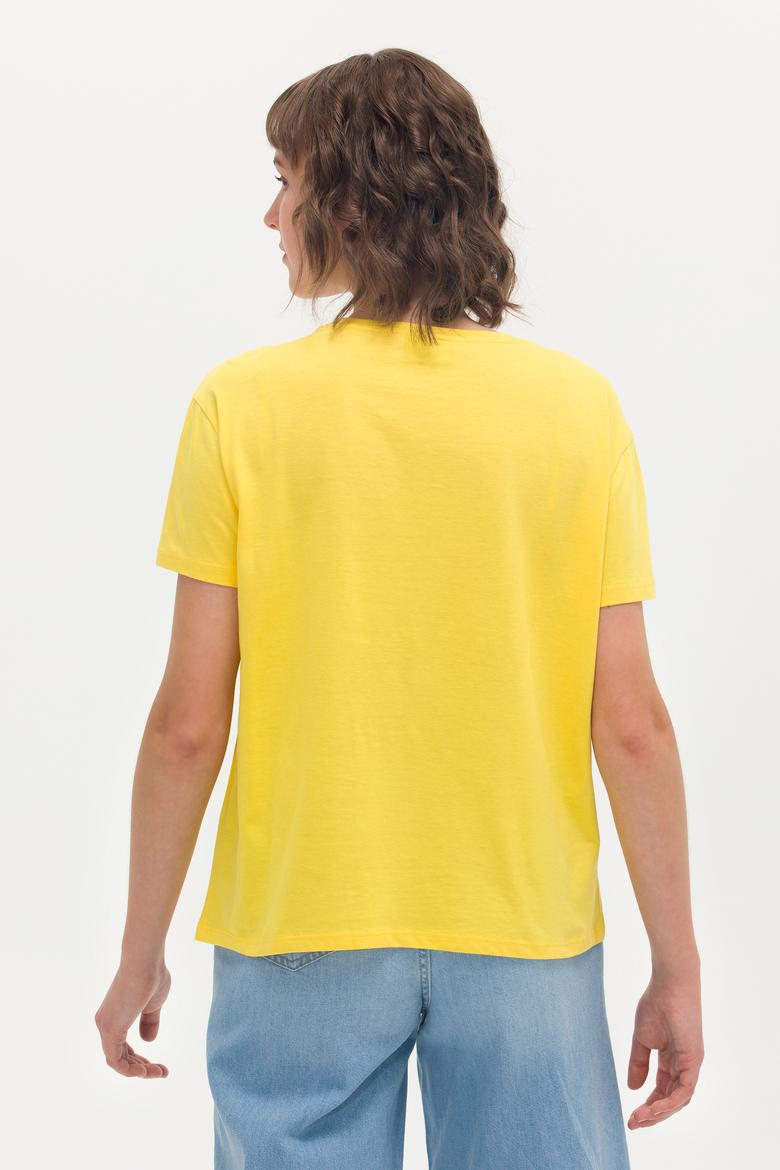 Kadın Sarı Bisiklet Yaka Tişört - 50262944016