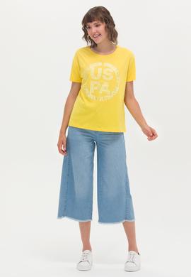 Kadın Sarı Bisiklet Yaka Tişört - 50262944016