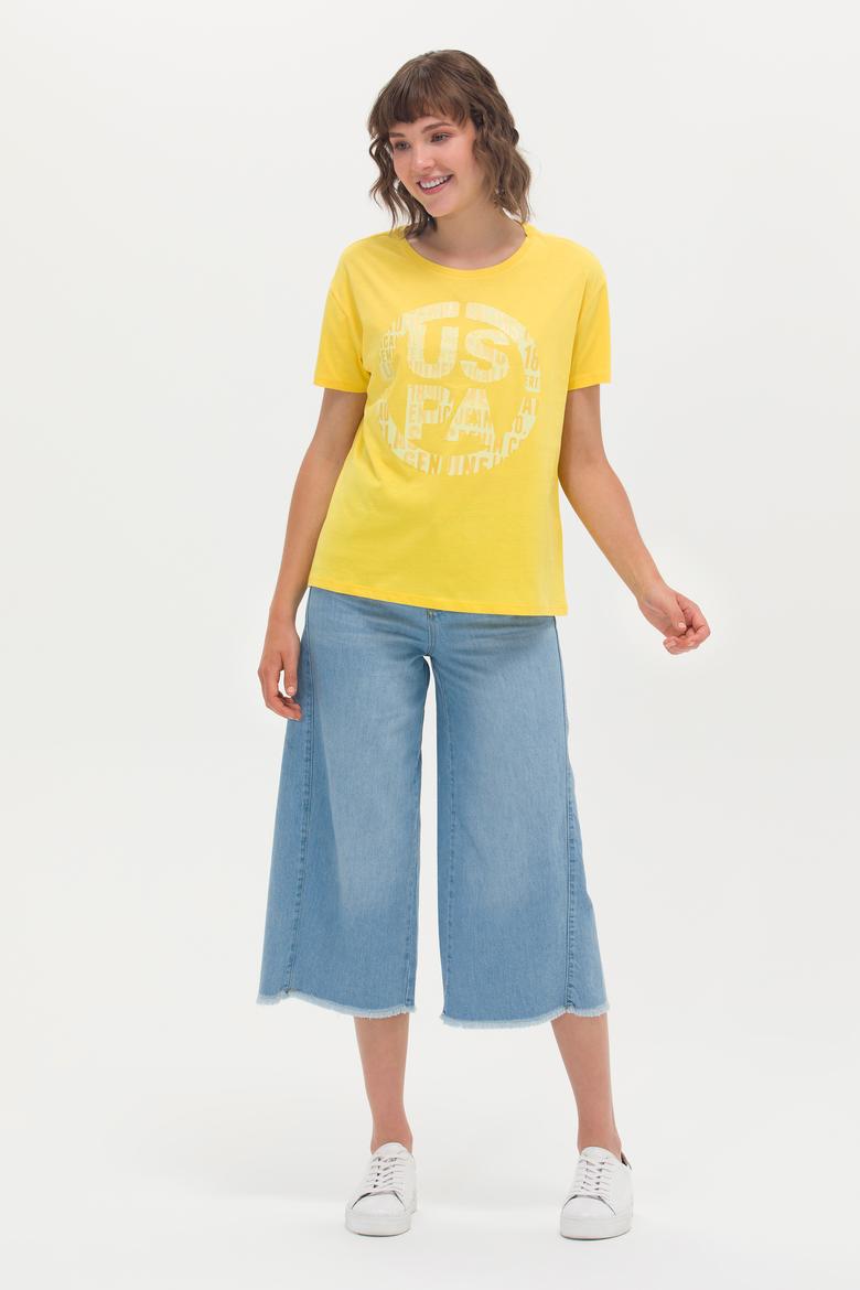 Kadın Sarı Bisiklet Yaka Tişört - 50262944016