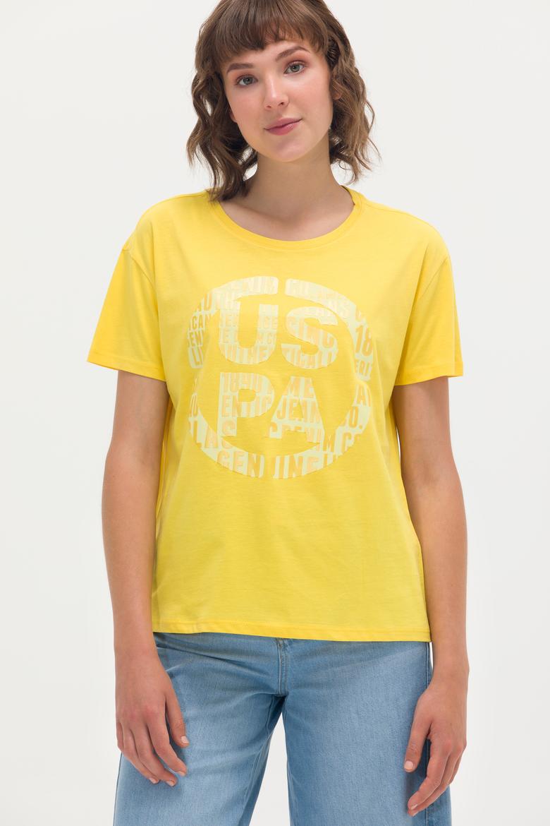 Kadın Sarı Bisiklet Yaka Tişört - 50262944016