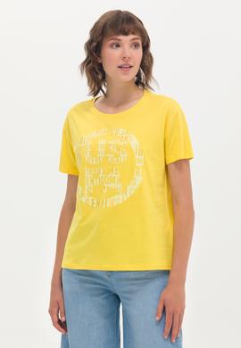 Kadın Sarı Bisiklet Yaka Tişört - 50262944016