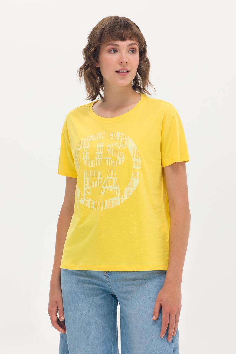Kadın Sarı Bisiklet Yaka Tişört