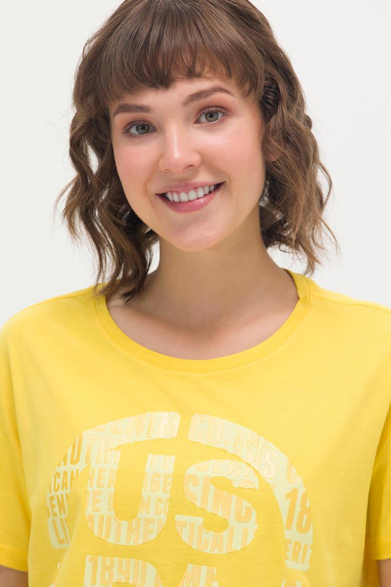 Kadın Sarı Bisiklet Yaka Tişört - 50262944016